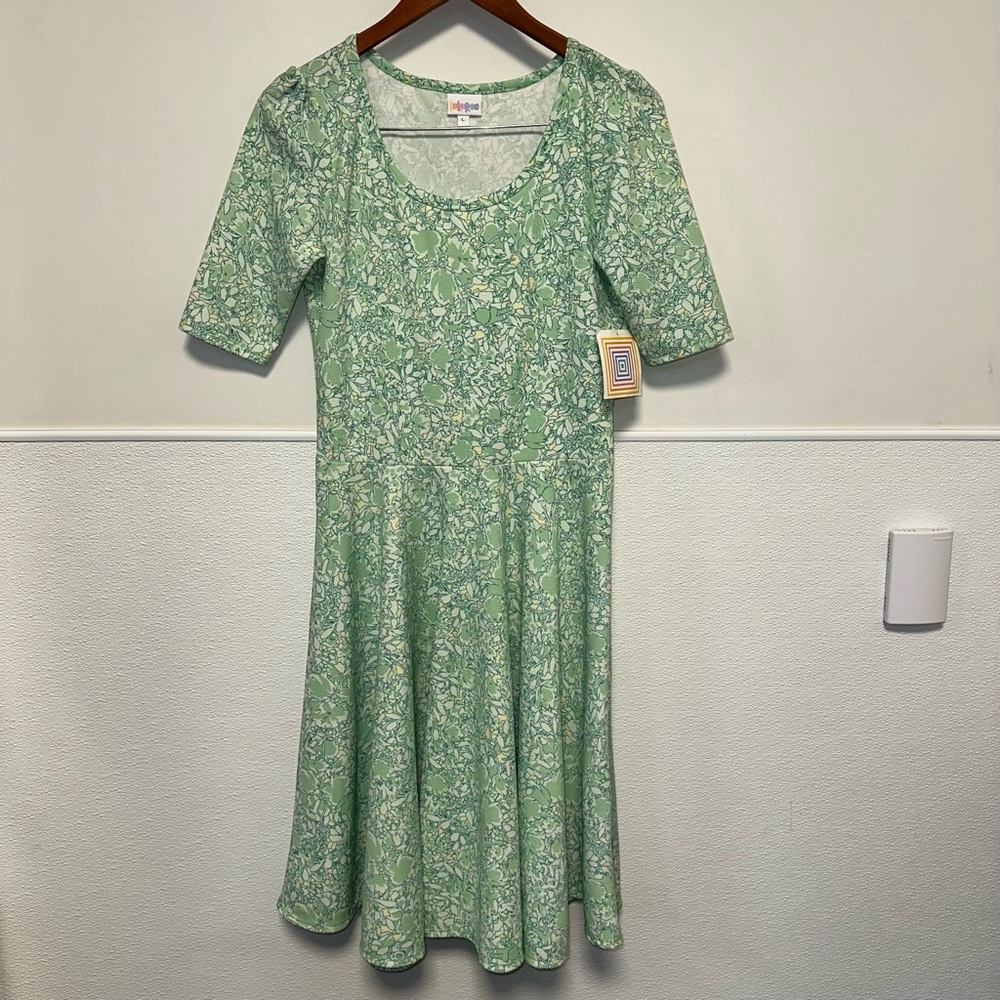 NWT! LuLaRoe L Dress Green/Multi-Color Floral Print Fit & Flare - Picture 10 of 11